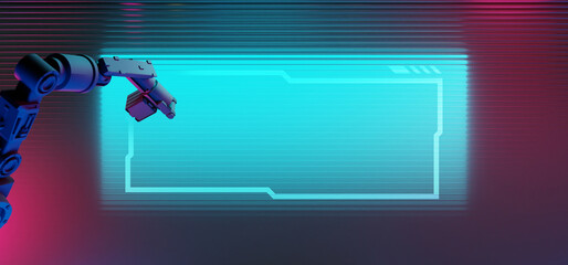 Wall Mural - technology scifi robot industrial arm with frame border led banner sign for cyberpunk gaming product