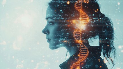 Poster - in a high-tech laboratory, a dedicated scientist focuses intently on genetic research, contemplating