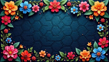 Wall Mural - intricate floral motif within a hexagonal grid , dark, line art