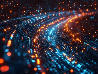 Poster - Luminous data flows converging at the heart of business innovation