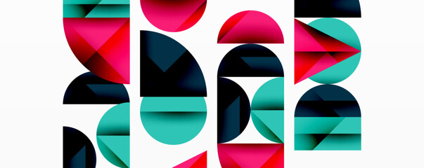 Aufkleber - Abstract geometric composition. Overlapping shapes create dynamic visual effect. Bright pink, teal, black colors dominate. Modern design, clean lines.