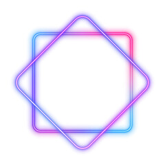 Poster - Square rectangular frame with two color neon motion graphics on isolated transparent background in PNG and vector format. Blank copy space in the middle.