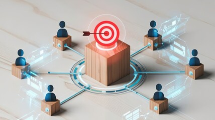 Poster - Teamwork and Target: Conceptual illustration of a team working together to hit a target, showing the essence of collaboration and achieving goals.