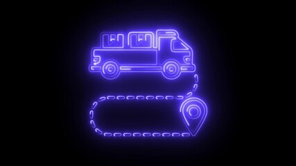 Glowing neon delivery location icon isolated on black background. HD Video motion graphic animation