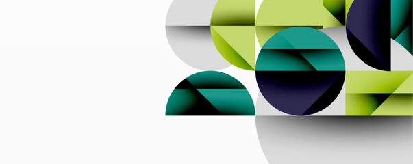 Leinwandbilder - Abstract geometric shapes, overlapping circles, green, navy, white. Modern design, clean lines, minimalist composition. Bright, fresh, dynamic.