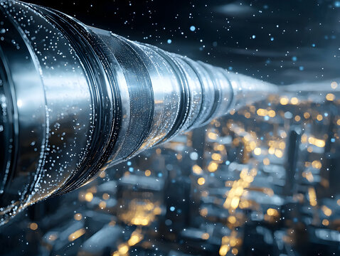 Futuristic City Nightscape with Glowing Metal Tunnel