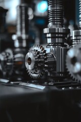 Poster - close-up of precision engineering intricate gears and components in modern machinery.