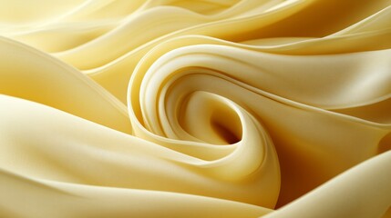 Poster - a grainy light beige gradient background, a blurry vanilla-toned cosmetics backdrop, and a silk drap