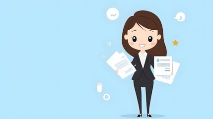 Poster - A cheerful professional looking businesswoman holding important documents and exuding a sense of confidence and competence