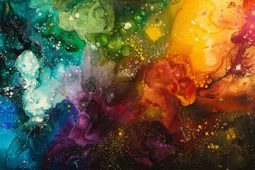 Poster - a colorful abstract painting with swirling patterns created using nanoparticles, painting with nanop