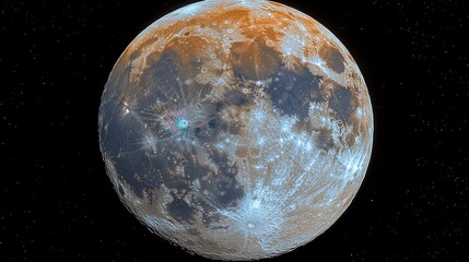 Wall Mural - A colorful view of the moon with craters and various shades against a dark sky