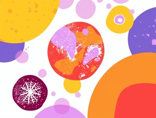 Wall Mural - Abstract Planetary Composition Colorful Spheres and Organic Shapes on a White Backdrop