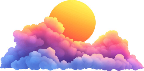 Wall Mural - watercolor illustration of sun and clouds, white background