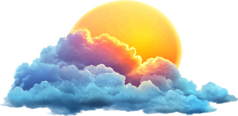 Wall Mural - watercolor illustration of sun and clouds, white background