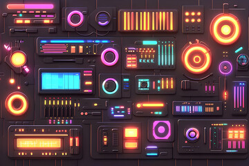 Poster - Neon music studio control panel; colorful, futuristic interface