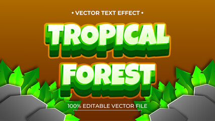 Poster - Tropical Forest text effect 3d and editable text effect with shield and leaf illustration