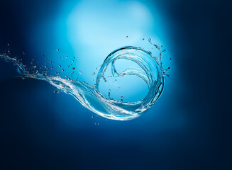 Leinwandbilder - Water swirls and splashes in a dynamic, spiraling motion against a gradient blue backdrop, creating a sense of fluid movement and refreshing energy.
