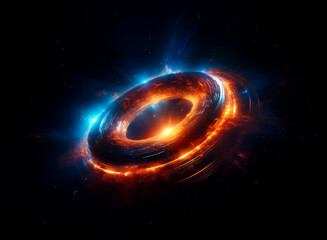 Poster - An ethereal, cosmic ring glows vibrantly in a dark void. Hints of blue and orange energy swirl, creating a mesmerizing visual spectacle suggesting vast energy and interstellar forces.