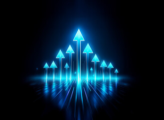 Aufkleber - Illuminated blue arrows ascend against a stark backdrop, symbolizing upward movement and direction. The glowing trails evoke a sense of progress and futuristic technology.
