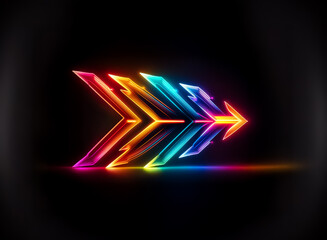 Poster - Vibrant rainbow colored arrow pointing right, glowing brightly against a dark backdrop, showcasing a modern and dynamic direction.