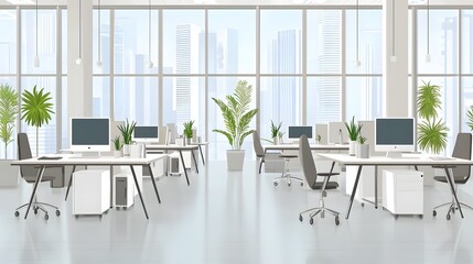 Aufkleber - Bright and airy modern co working office space featuring sleek desks lush indoor plants and expansive glass allowing natural light to flood the open concept design