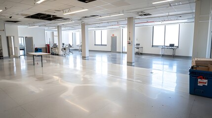 Aufkleber - Bright and open office environment with clean lines minimal furniture and technology enabled workstations suggesting a professional and productive workspace