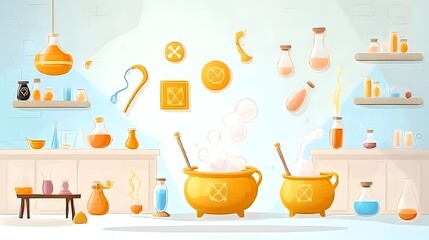 Poster - Colorful and whimsical of an alchemist s laboratory filled with bubbling cauldrons glassware and mystical symbols evoking a sense of discovery and the pursuit of arcane knowledge