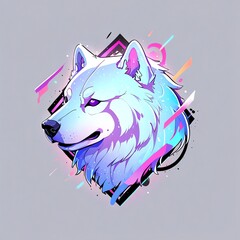 Wall Mural - synthwave wolf: a retro-futuristic canine portrait
