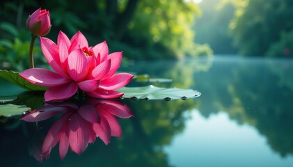 Wall Mural - intricate floral design reflected on calm lake surface, beauty, environment, pattern