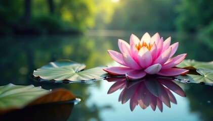 Wall Mural - intricate floral design reflected on calm lake surface, summer, outdoor