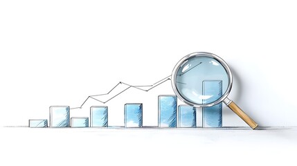Leinwandbilder - Magnifying glass focused on a bar graph representing the analysis and evaluation of business data and performance trends