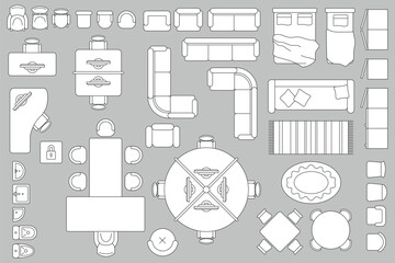 furniture outline top view. floor plan icons set for design interior and architectural project. furn
