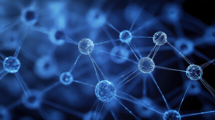 Poster - abstract blue molecular network digital background - 3d microscopic structural render