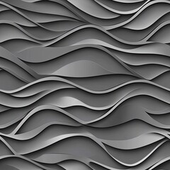 Poster - Silver wavy lines create an elegant abstract design on a black and white textured surface, perfect for decor and wall art projects SEAMLESS PATTERN