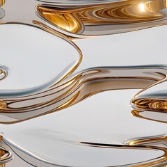 Poster - Close-up of flowing liquid metal with chrome reflections on a white background, highlighting hyper-realistic details SEAMLESS PATTERN