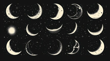 Wall Mural - Moon phases scattered amongst sparkling stars