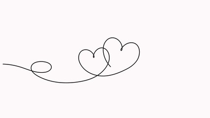 Poster - Hearts couple continuous line drawing animation. Love relationship symbol animated video.