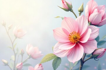 Wall Mural - delicate watercolor floral design, pastel hues, soft focus, muted, plant, seamless