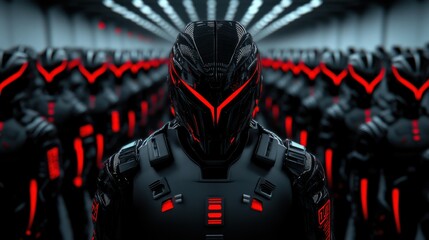 futuristic red and black armored soldiers