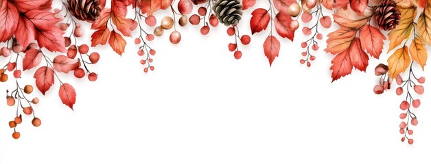 Poster - Delicate red and pink leaves cascade downward on a soft white backdrop, creating a calming and artistic ambiance