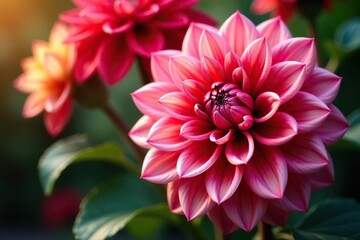 Wall Mural - close-up dahlia blossoms, overlapping petals, rich hues, art, beauty