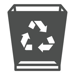 Poster - Empty basket solid icon, windows pack concept. Vector graphics. Transparent packet with arrows, recycling sign on white background, glyph style icon for mobile or web design.