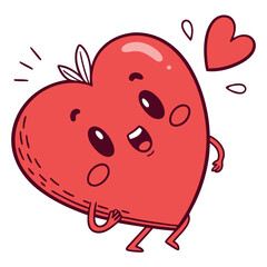 Poster - A cheerful red heart character with big eyes and a smiling face is happily dancing against a clean white background. The character exudes a playful and friendly vibe