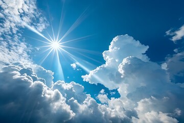 blue sky with clouds and sun bright sunny day weather background nature sunshine cloudscape heaven s