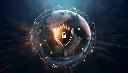 binary code with shield and lock for security concept