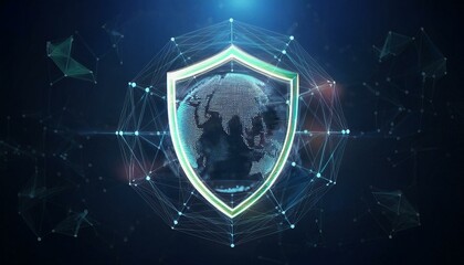 binary code with shield and lock for security concept