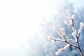 Wall Mural - Frost covered branches against a pristine white backdrop, nature, icy, scene