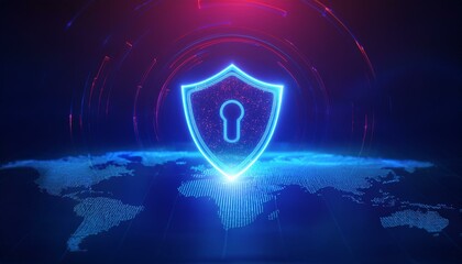 binary code with shield and lock for security concept