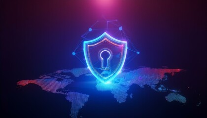binary code with shield and lock for security concept