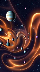 Poster - A colorful galaxy with many stars and planets. The stars are in different sizes and colors. The galaxy is very large and has a spiral shape